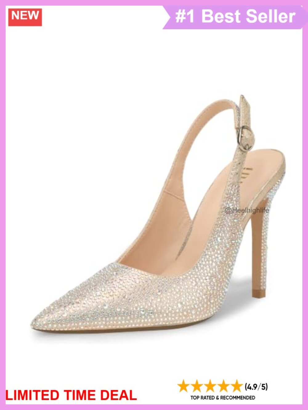 IDIFU Rhinestone Slingback Pumps Closed Toe Stiletto Heels
